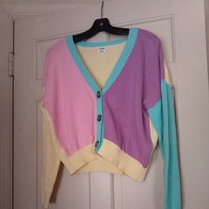 Vintage Multicolor pastel Spring Cardigan Sweater Retro knit button front Medium